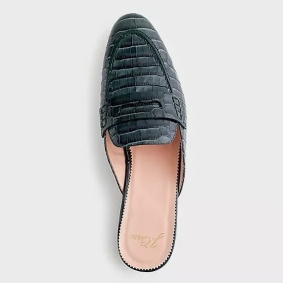 Used J. Crew Dark Green Crocodile Embossed Academy Mules Loafer - Picture 3 of 11